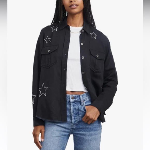 Rails Tops - Rails Loren Black Embroidered Stars Black White Women’s Size Small Linen Blend